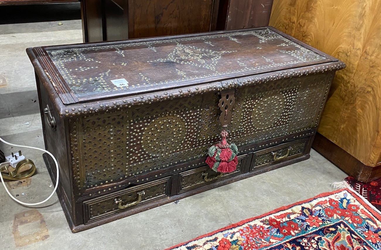 A studded Moroccan coffer, length 100cm, depth 45cm, height 45cm